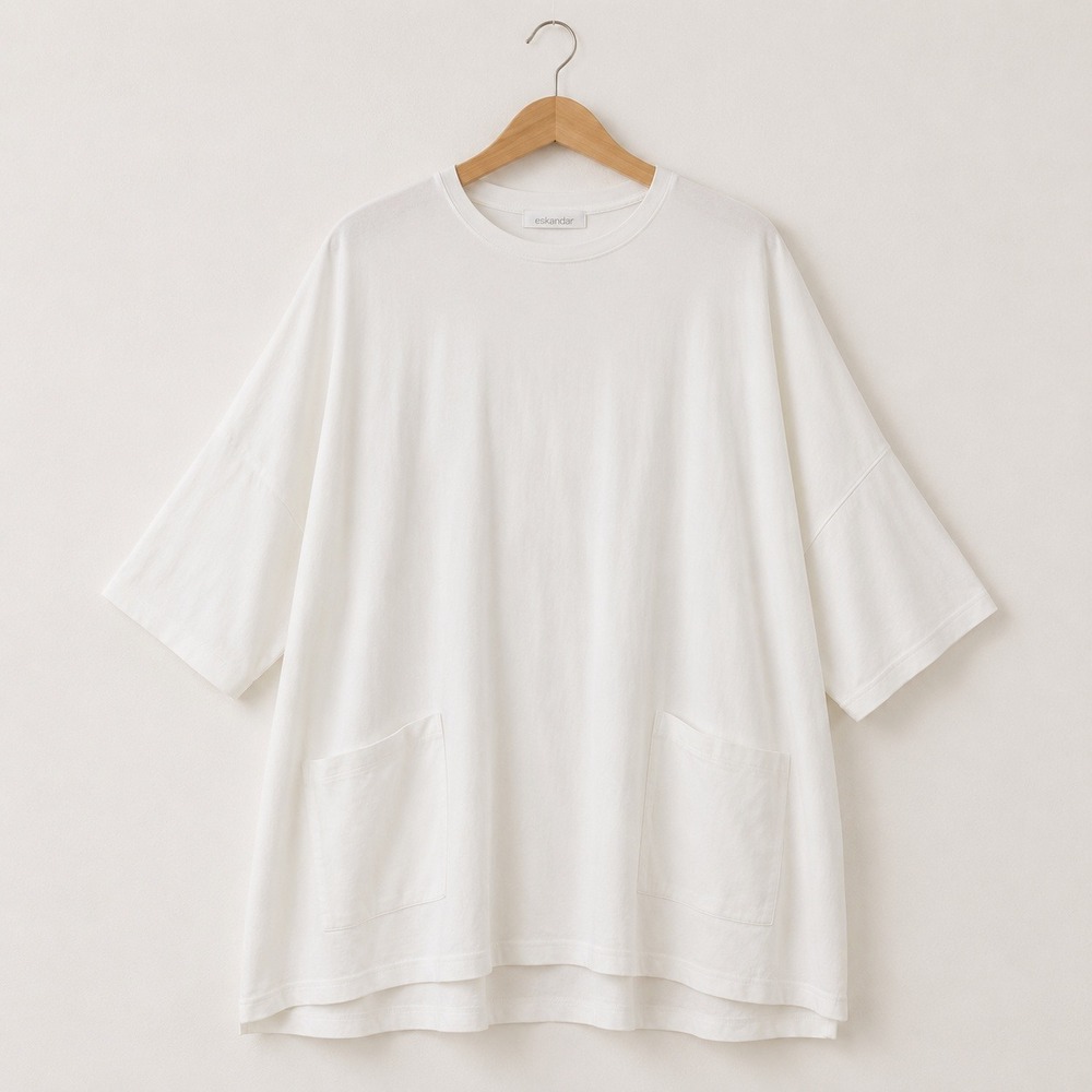 NWT Eskandar Quiet Luxury Oversized Pocket Shirt Women 1 S/M Lagenlook White